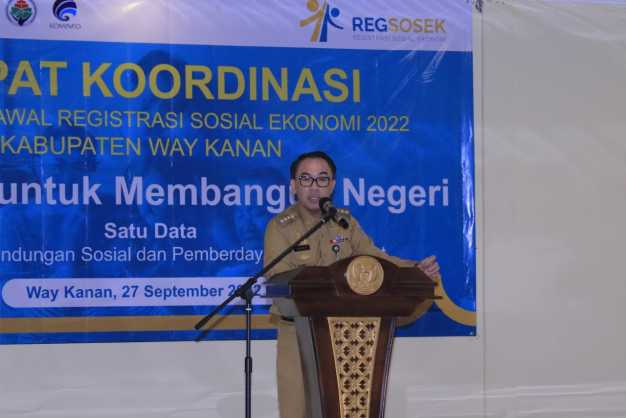 Bupati Adipati Hadiri Sosialisasi dan Koordinasi Pendataan Awal Regsosek Kabupaten Way Kanan Tahun 2022